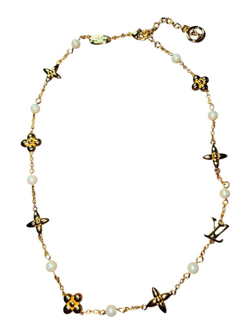 Gold and Pearl Station Necklace